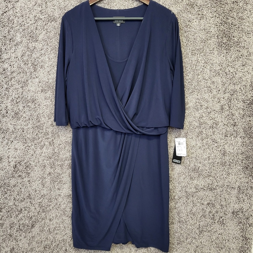 Adrianna Papell Dress Women 16 Navy NEW Draped Flyaway 012214980 3/4 Sleeve